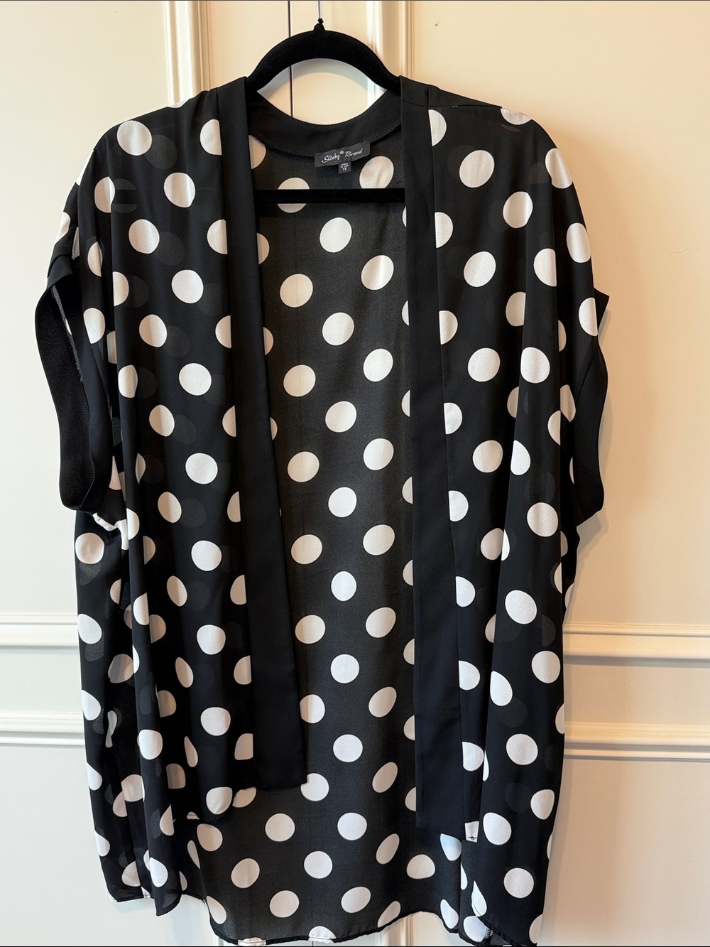 Slinky Brand Black & White Polka Dot Open-Front Kimono Sweater